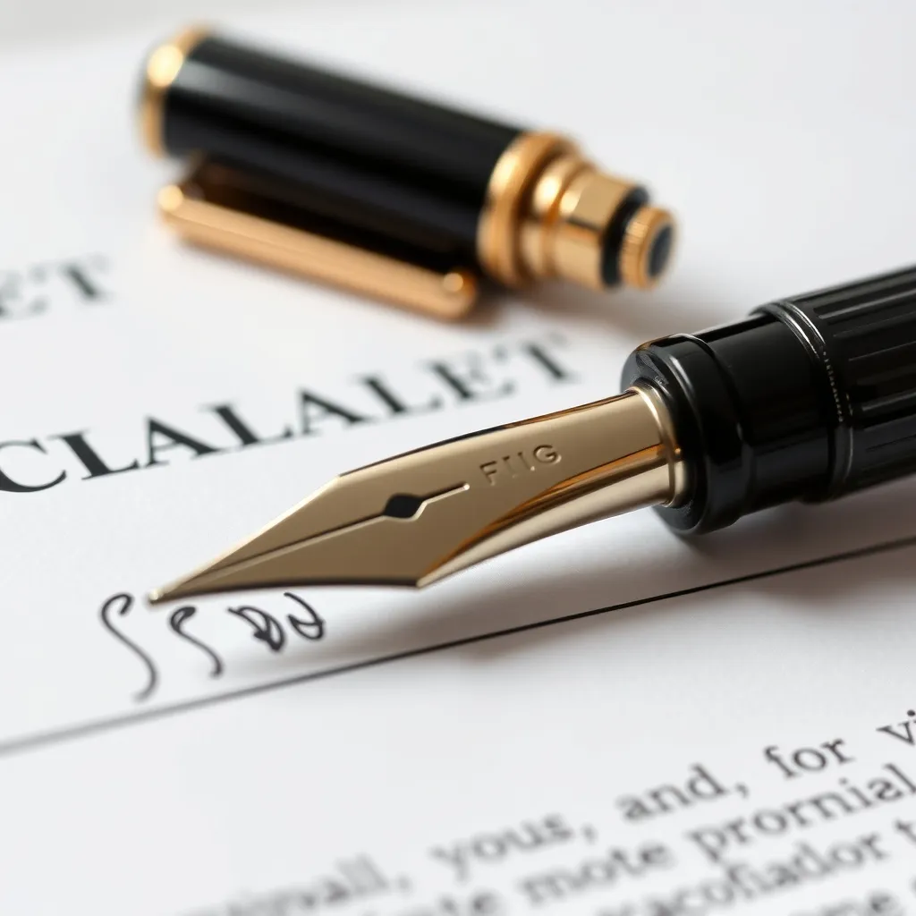 A close up of a legal document with a signature line and a f