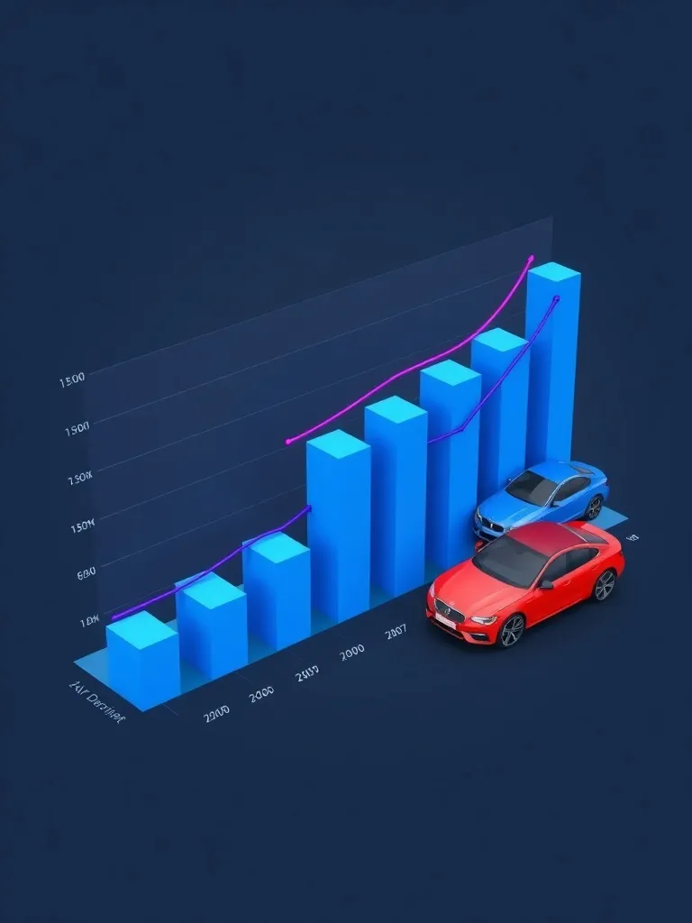 A professional 3D bar chart showing car depreciation curves