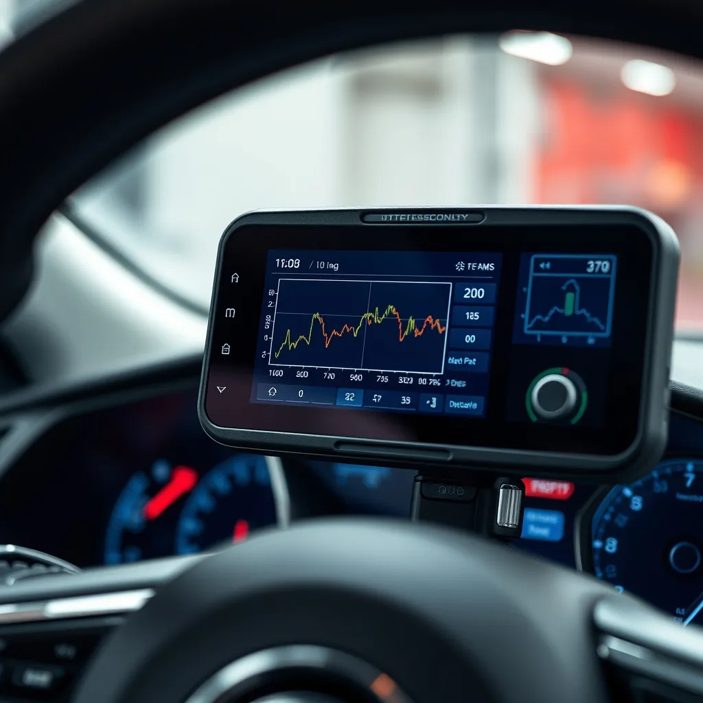 Professional automotive diagnostic scanner connected to a ca