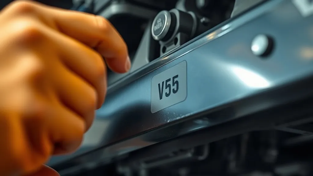 Close up of a mechanic checking a VIN number on a car chassi
